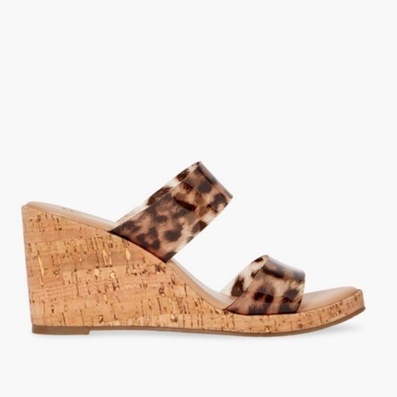 JustFab Cute For You Slip-On Wedge Sandal Open Toe Leopard Black Brown Size 7 - Picture 2 of 8